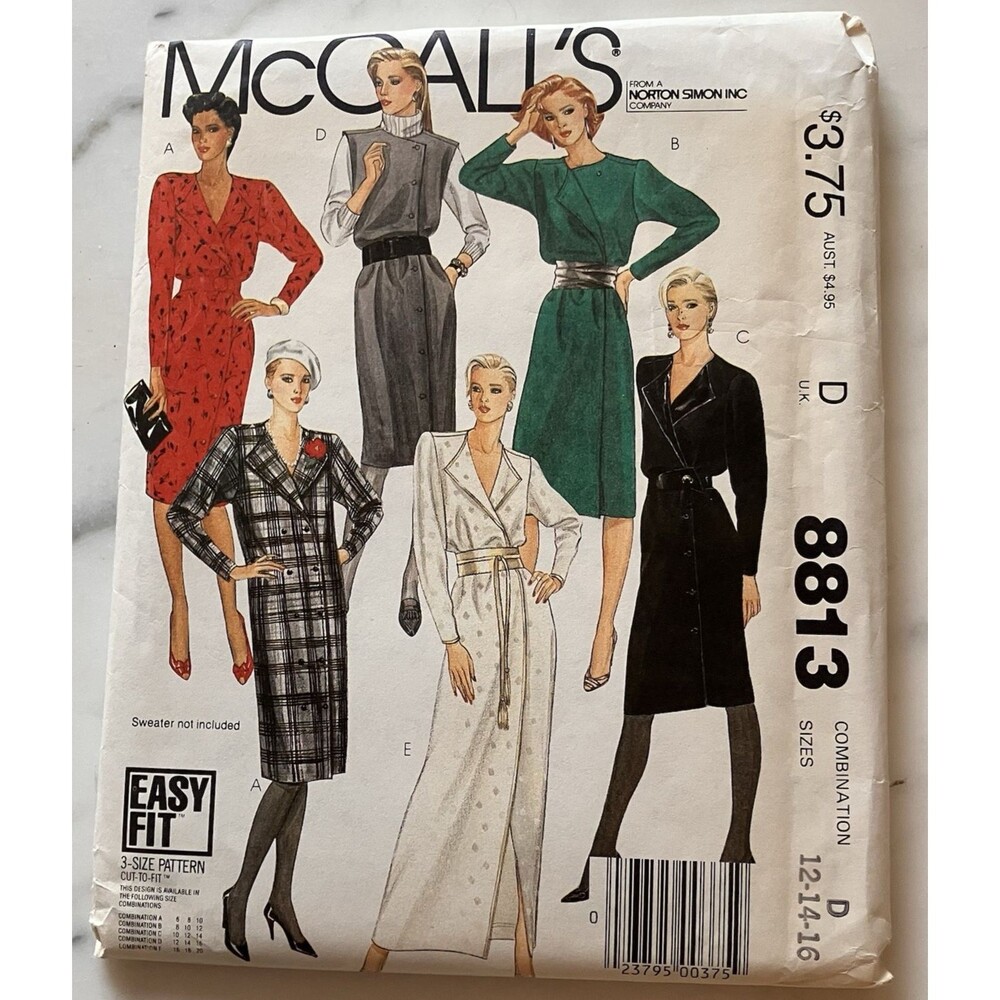 McCall Sewing Pattern 8813 Women’s Dresses Size 12,‎ 14 & 16 Vintage Uncut